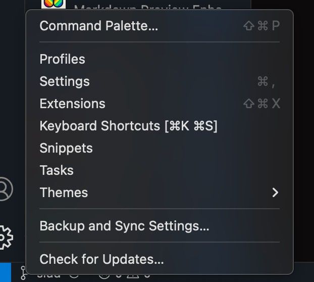VS Code Settings Menu