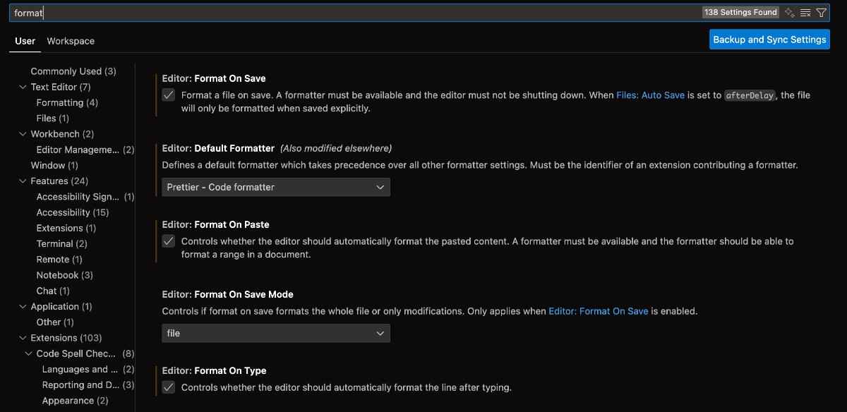 Prettier Format Settings